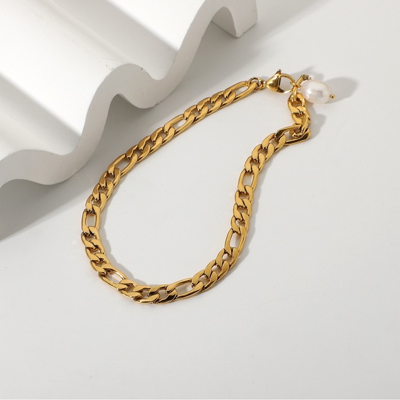 18K Gold Plated Chunky Figaro Chain Anklet*Freshwater Pearl*Linked Chain*JD - Picture 3 of 6